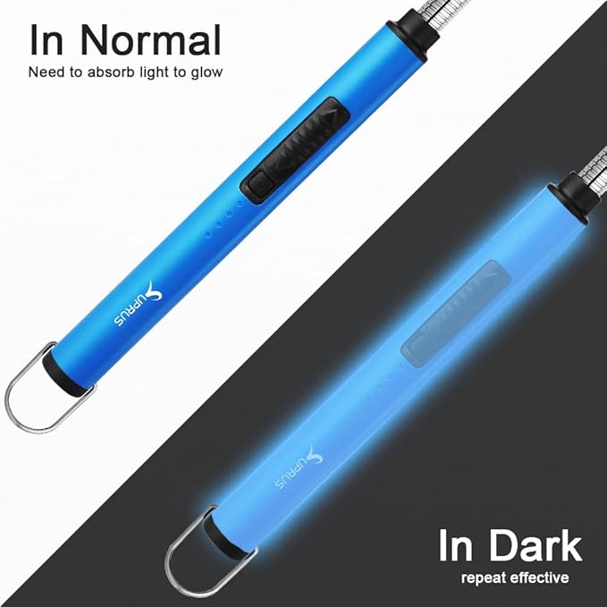 SUPRUS Fluorescent Lighter Glows in The Dark 360°Flexible Neck USB Rechargeable Windproof Triple Safety for Candle Cooking BBQ in Party (Blue)