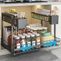 Expandable Under Sink Organizer with 3-Level Height Adjustment,2 Tier Under Sink Organizer Pull-Out Under Sink Drawers Cabinet Organizer for Kitchen & Bathroom Storage,Black
