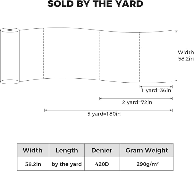 Nylon Fabric, 58"W 420D Waterproof Fabric 5 Yard Ripstop Nylon Material Outdoor Upholstery Twill Sewing Material for Patio Chair, Lining, Cushion, Purse, Tote Bag, Tent, Tarp Cover, DIY Project Ivory