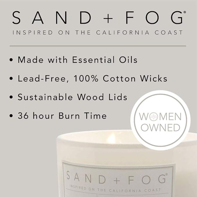 Sand + Fog Scented Candle - Ocean Mist – Additional Scents and Sizes – 100% Cotton Lead-Free Wick - Luxury Air Freshening Jar Candles - Perfect Home Decor – 12oz