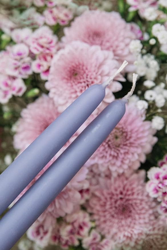 Bluecorn Beeswax Taper Candles, 100% Pure Natural Bees Wax, Pair of 8 Inch Lilac Tapered Candlesticks, Clean Burning & Dripless, Fragrance Free, Long Lasting, Home Decor, American Made, 1 Count