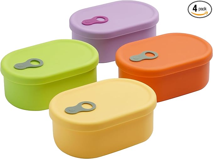Premium Korean-Made Silicone Airtight Food Container with Steam Vent – BPA Free, Leakproof, Microwave & Freezer Safe Meal Prep. & Leftovers Storage (4p Multi-Color Set, 22 floz (650ml))