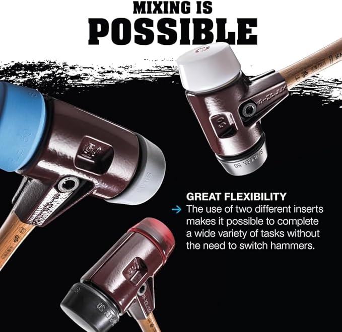 Halder Simplex Soft-Faced Mallet 3028.050 – Medium-Hard Rubber Insert, Hard Nylon Insert, Cast Iron Housing with Handle Protection Sleeve, Varnished Wooden Handle, 50mm, 2.5 lbs.