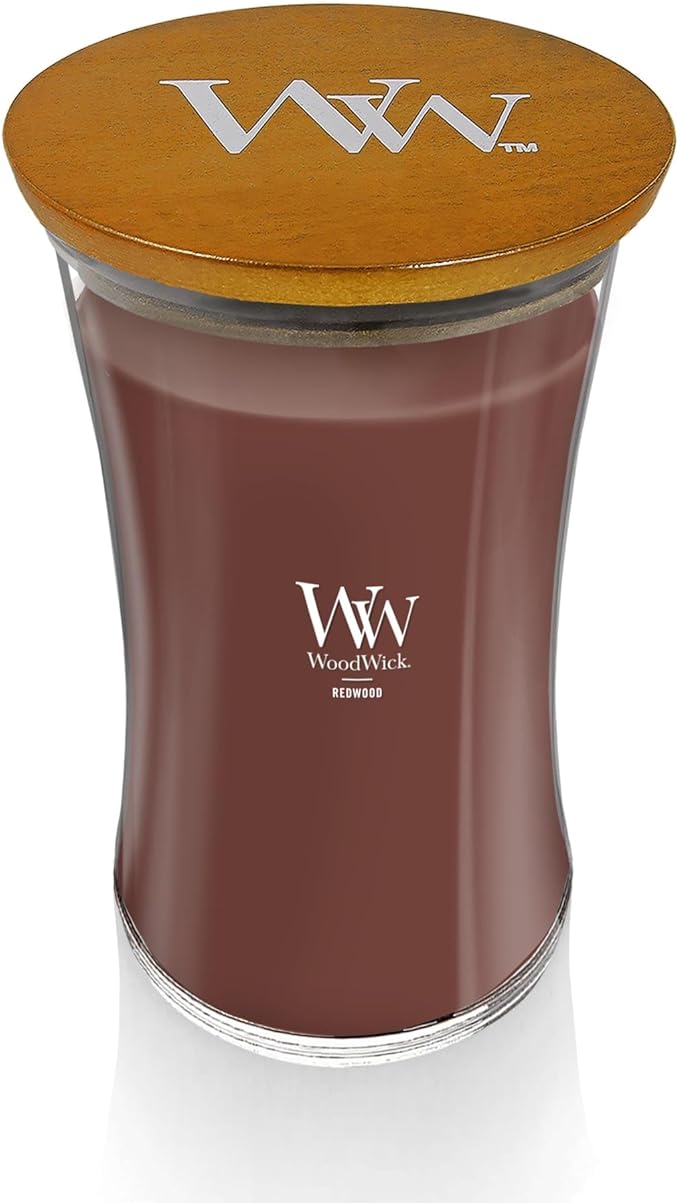WoodWick Redwood Holiday Candle Gifts for Women and Men, 21.5 oz Large Hourglass Candle with Crackling Wick