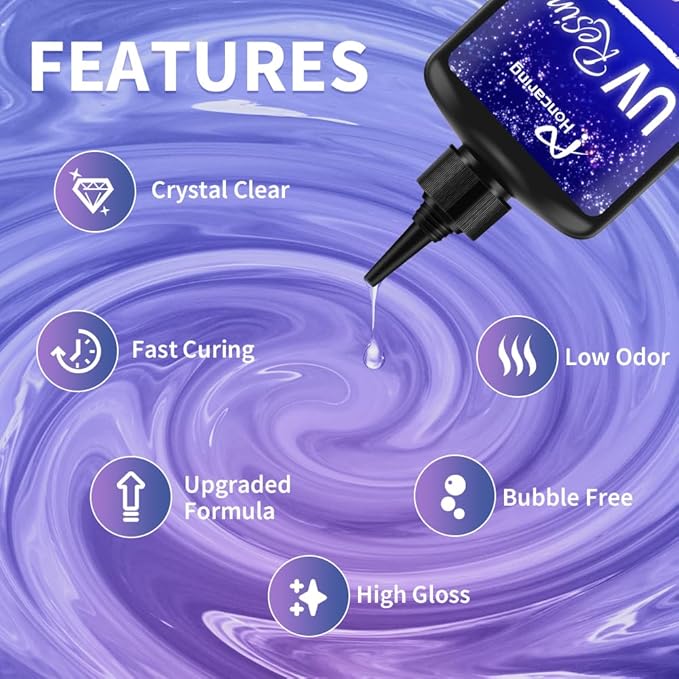 Honcaring UV Resin 500g, Clear Beginner-Friendly Kit with Silicone Tools, Upgraded Formula & Crystal Clear for Jewlery Making, Craft, 250g*2 Resin UV Kit for Earring, Pendant, DIY
