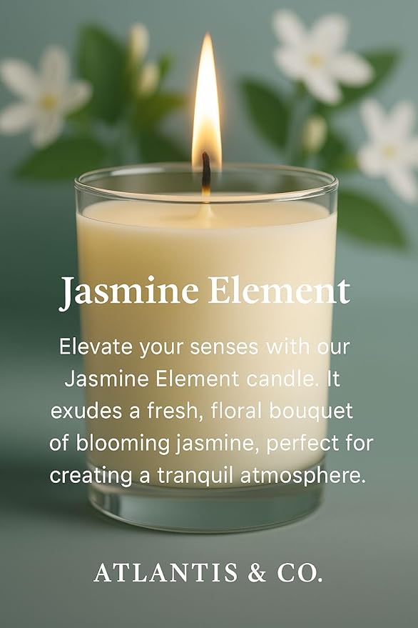 Jasmine Element Scented Candle, 8oz Jar with Long-Lasting Burn, Giftable, Holidays,Birthdays