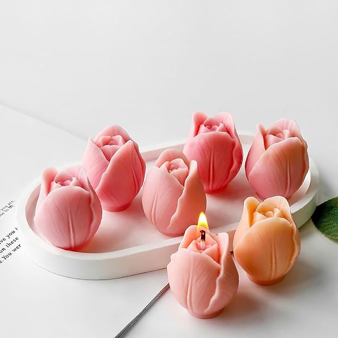3 PCS Tulip Flower Silicone Molds 3D Floral Resin Candle Soap Mold,Candle molds for Candle Making for DIY Resin Crafts,Cake Decoration,Flower Fondant & Home Decor Casting