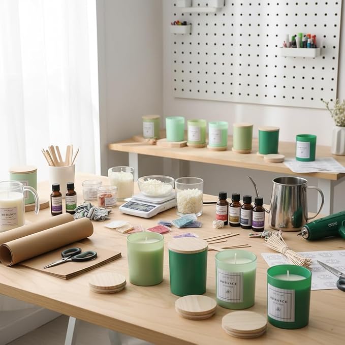 12Pcs Assorted Green Candle Jars for Making Candles, 10oz Empty Candle Jars with Bamboo Lids and Labels, Glass Candle Jar for Candle Making Supplies, Candle Containers for DIY Gifts