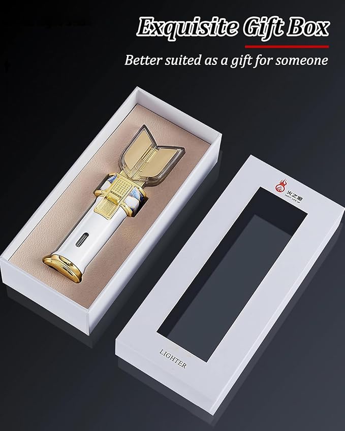 Cool Jet Flame Lighter - Windproof Torch Lighters, Spark Lence Design, Reusable Fire & Light System, Visible Fuel Tank, with Elegant Gift Box(Gas Not Include)
