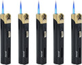 5 Pack Butane Refillable Torch Lighter Portable Metal Lighter with Fuel Visible Tank Lockable Flame No Gas(Black)