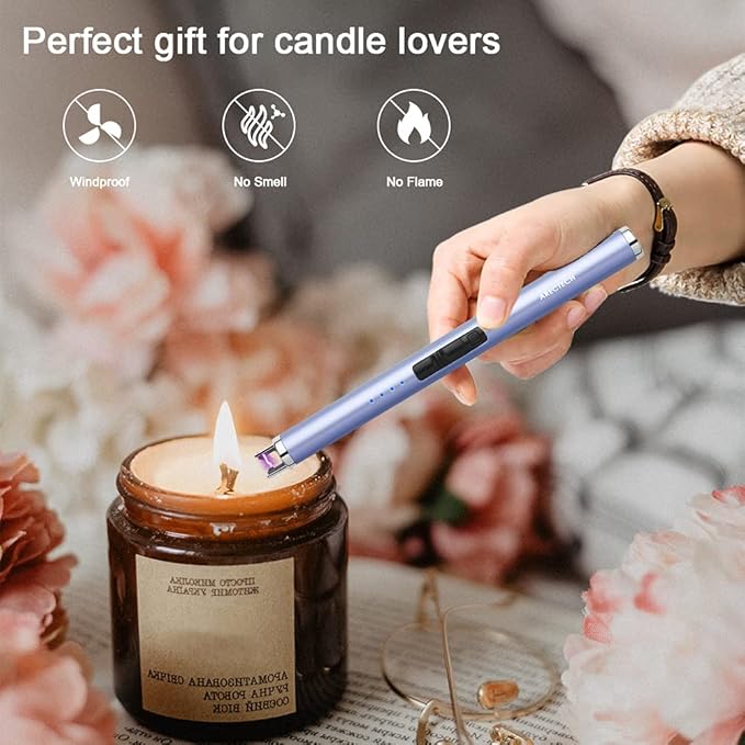 ARECTECH Rechargeable Electric Candle Lighter Arc Plasma Windproof Lighter for Candle Kitchen Birthday Gift for Mom Men Wife with Type-C Cable Blue