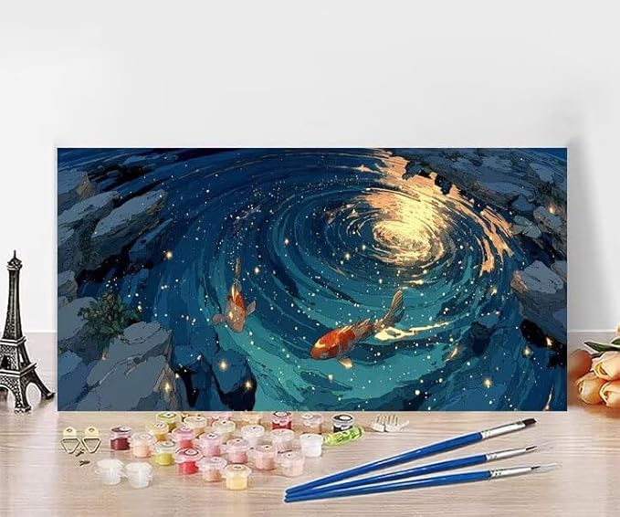 Paint by Numbers Kit for Adults Fish Painting by Numbers Lake DIY Kits for Adults Canvas Oil Painting Crafts, Hobbies for Women Beginner for Home Wall Decor Art, Gifts Without Frame 32x64Inch 8-6729