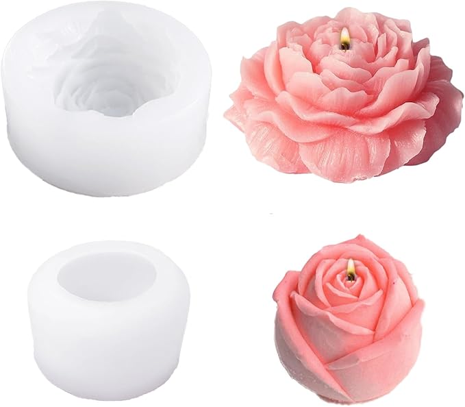 2Pcs Candle Molds for Candle Making Flowers Candle Molds Roses 2.16 inch Peonies 3.94 inch