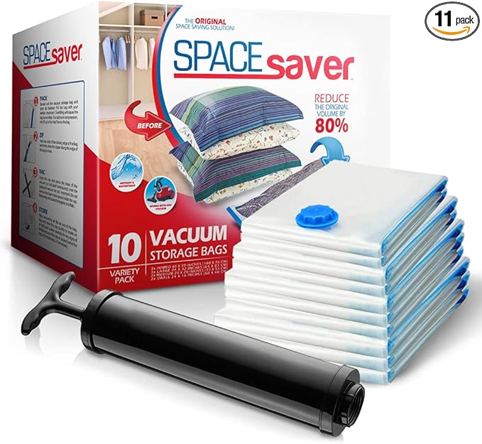 10-Pack Variety Vacuum Storage Bags for Comforters, Blankets & Clothes – Vacuum Sealed Compression Bags with Hand Pump – Space Saver Storage Bags for Bedding,Travel & Organization (2S, 2M, 3L & 3XL)