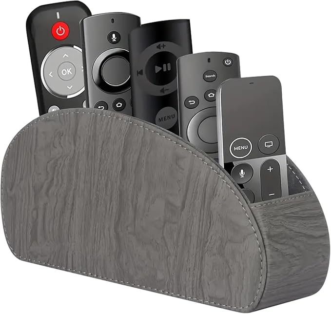 Remote Control Holder, Leather 5 Rooms Desk Organizer and Decorations for Living Room, Bedside Storage Remotes Caddy for TV Controllers/ Makeup Brush Pen/ Office Stationery/ Art Supplies/ Eyeglasses