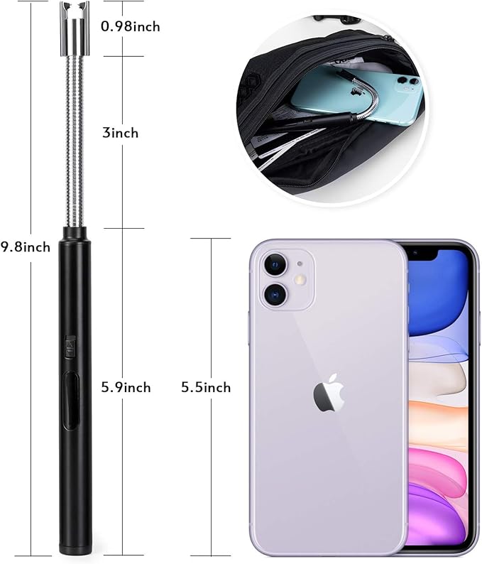 Candle Lighter, Plasma Electric Arc Lighters with 360¡ã Flexible Long Neck and LED Battery Display, USB Rechargeable Windproof Flameless for Camping Kitchen Grill Candle (Black)