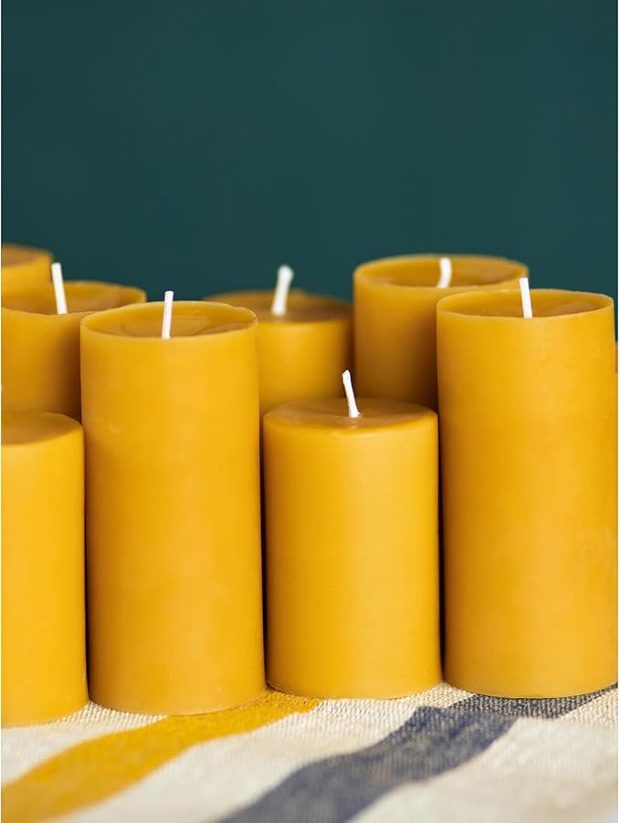 CANDWAX Pure Beeswax Pillar Candles 1.8x4 inch Set of 3-34.5 Hours Burning Handmade Yellow Candles - Smokeless Pure Bees Wax Candle Home Décor