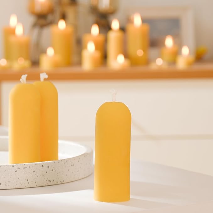 Small Pillar Candles 20-Pack - 10-Hour Long Burning 100% Natural Beeswax Candles, Perfect for Everyday Use, Home & Travel, Power Outages，Classic Pillar Style (3.5"x1.3")