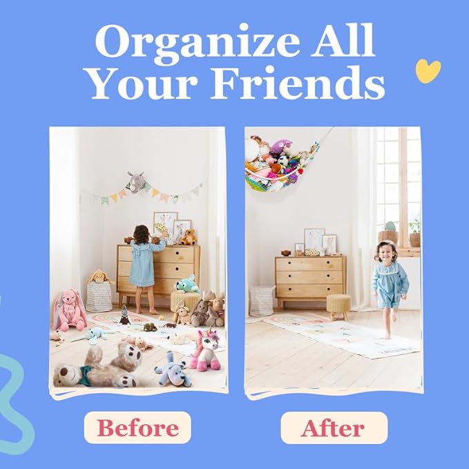 Lilly's Love Stuffed Animal Hammock | Corner Hanging Organizer, Toy Storage, Stuffed Animal Storage Net | Made from Quality Fishing Net, Holds 12lbs | 67"x47"x47" (White, 2 Pack)