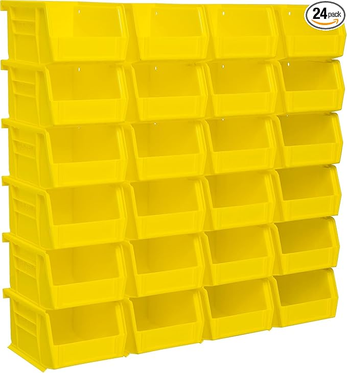 Akro-Mils 30210 AkroBins Plastic Storage Bins, Space-Saving Stackable Bins for Garage, Pantry, Craft Organization, 5" x 4" x 3", Yellow, 24-Pack