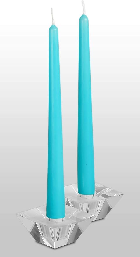 12 Pack Tall Taper Candles - 12 Inch Light Blue - Turquoise Dripless, Unscented Dinner Candle - Paraffin Wax with Cotton Wicks - 10 Hour Burn Time