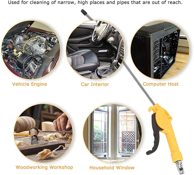 Watris Veiyi Air Blow Gun, High Volume Air Blower Gun, Dust Cleaning Tools with 10 Inch Aluminium Alloy Air Nozzle, Pneumatic Air Compressor Accessories