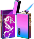 Arc Lighter and Butane Torch - 2 in 1 Refillable Electric Lighter, USB Rechargeable, Windproof for BBQs, Candles, Camping (Rainbow Dragon)