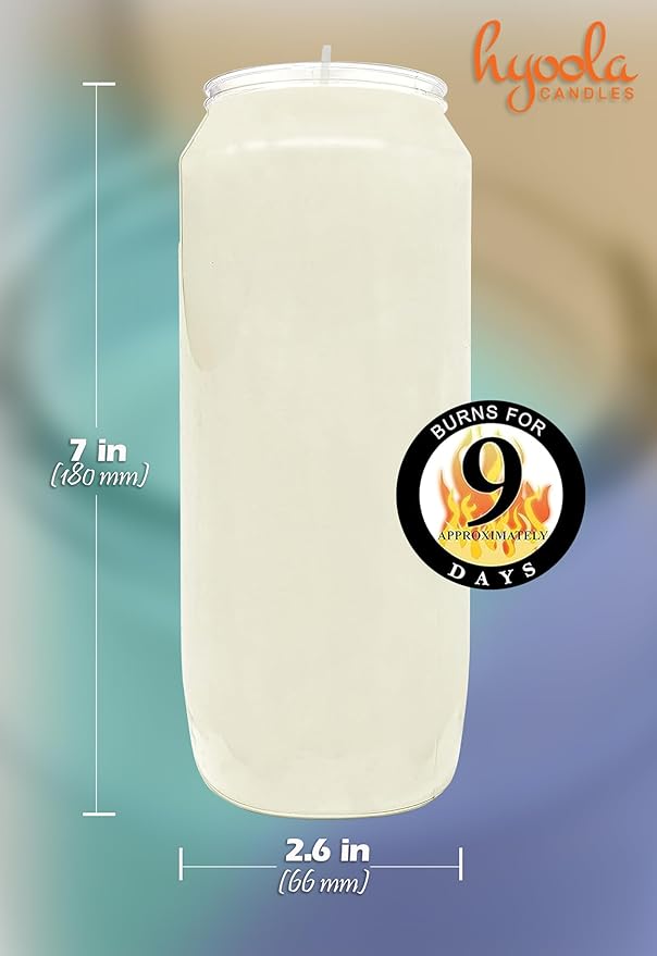 Hyoola 9 Day Prayer Candles 7 inch Tall Pillar Candles for Religious, Memorial, Party Decor, Vigil and Emergency Use - Vegetable Oil Wax in Plastic Jar Container, White (Pack of 20)