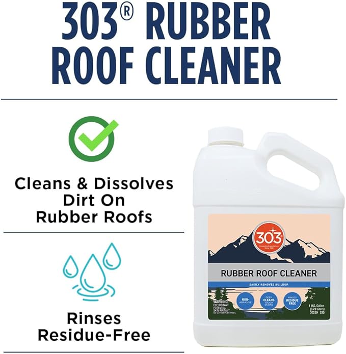 303 Products Rubber Roof Cleaner - Removes Build Up On The Rubber Roofs of RVs, Campers, Pop-Ups, and Motorhomes, Will Not Harm Solar Panels, 1 Gallon (30239)