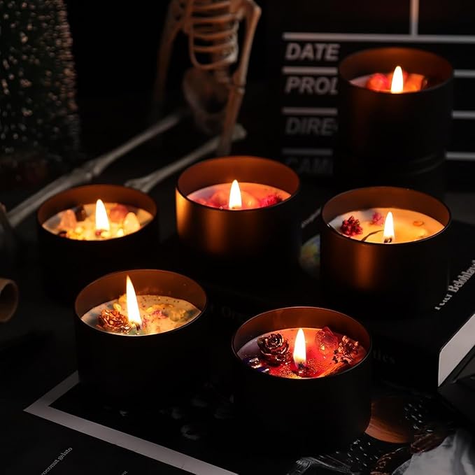 12-Pack Candle Jars, 8oz Candle Tins with Metal Wood-Grain Printing Lids, Empty Metal Candle Jars for Making Candles Bulk Candle Containers -Black