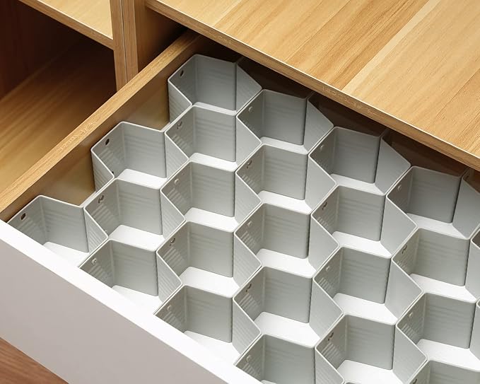 Honeycomb drawer organizer and divider, underwear, socks, tie sorter, office supplies and sundry sorting 32 pieces (Grey)