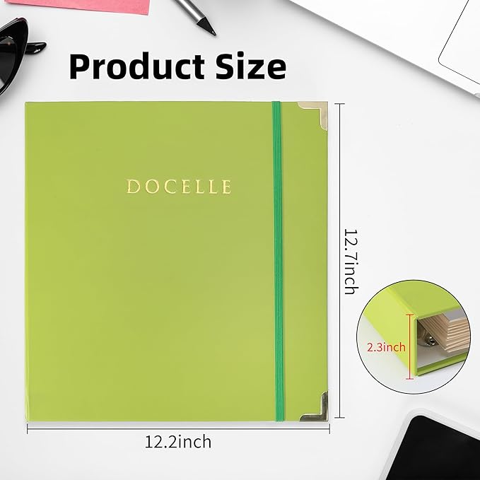 3-Ring Folder Organize Sturdy Hardboard Important Document Organizer with Expanding Pockets for Home, School, Office Use (Green)