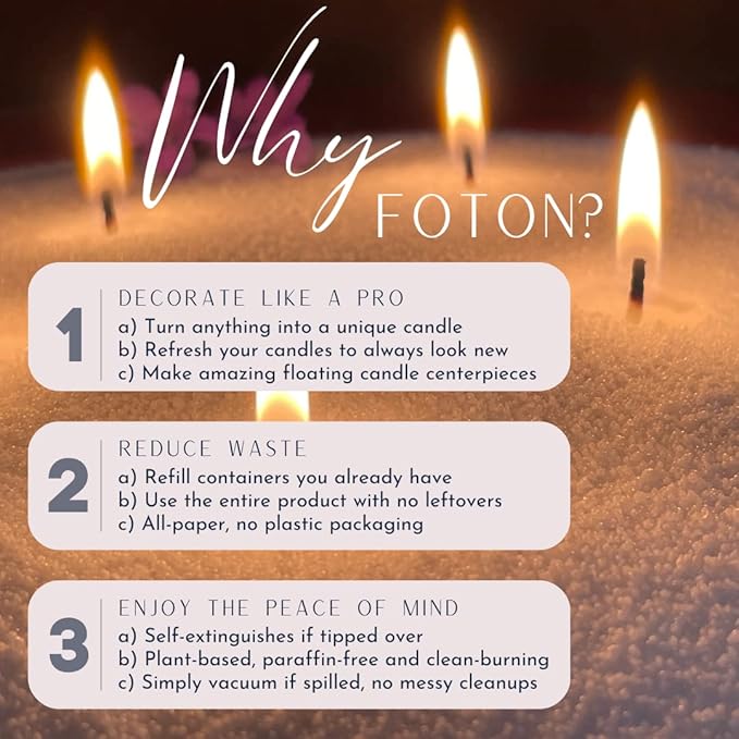 Foton Pearled Candle 18 Oz - Unscented Non Toxic Luxury Long Lasting Powder Candles - Lasts up to 120 Hours - Refillable Candle Sand with 30 Wicks for Candle Making - Pure & Unscented