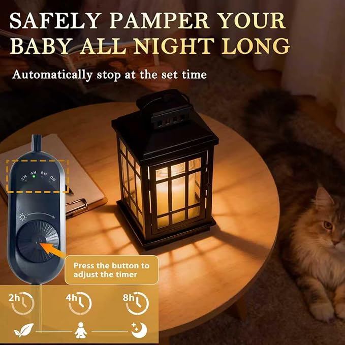 Black Candle Warmer Lamp with Timer - Flameless Enclosed Lantern Style Warmer for Large Jar Candles, Dimmable & Auto Shut-Off, Farmhouse Home Decor Housewarming Birthday (2 Bulbs)