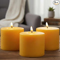 3 Pack Beeswax Candles - 3x3inchs Emergency Candles, Beeswax Pillar Candles 150 Hours Long Burning, Organic Unscented Dripless Smokeless Bees Wax Candle Bulk for Home Paryer Party (3x3in)