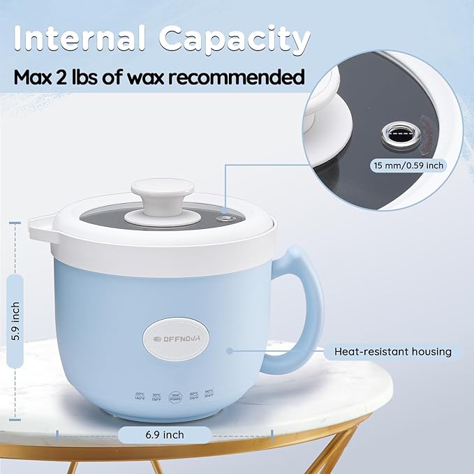 OFFNOVA Wax Melter 1.2L, 35OZ Candle Making Kit with Pouring Spout Suitable for Candle DIY Hobbyist Wax Warmer, Easy to Clean, Gift for Woman Man, Blue (Candle Melting Pot)