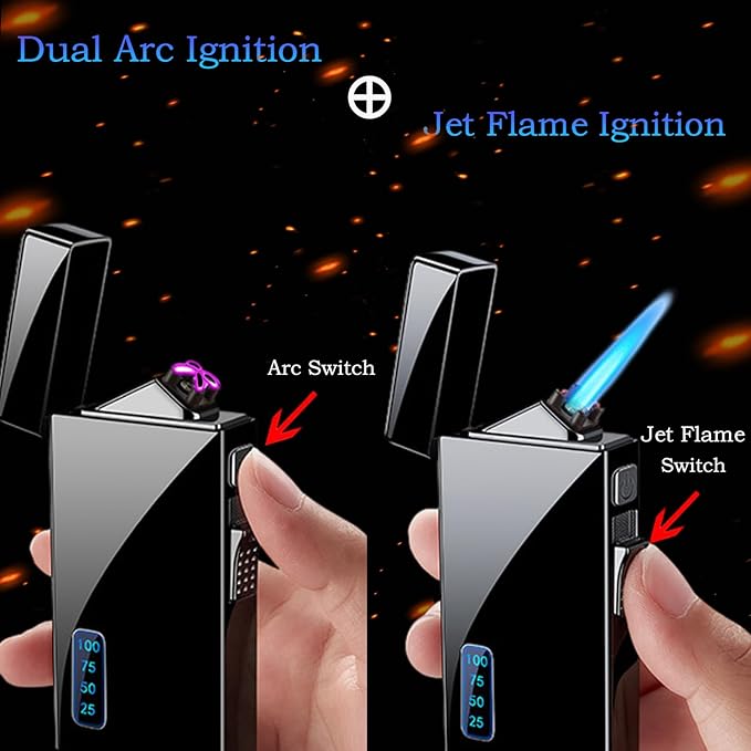 Dragon 2 in 1 Dual Arc & Jet Flame Torch Lighter - USB Rechargeable with Battery Indicator, Refillable Windproof Plasma Infinity Lighter