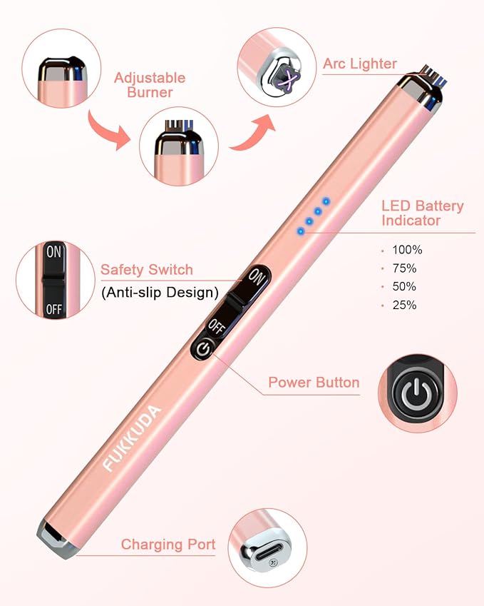 【Upgraded】 Dual Arc Electric Candle Lighter Rechargeable USB Lighter Plasma Arc Lighters for Candle (Rose Gold)