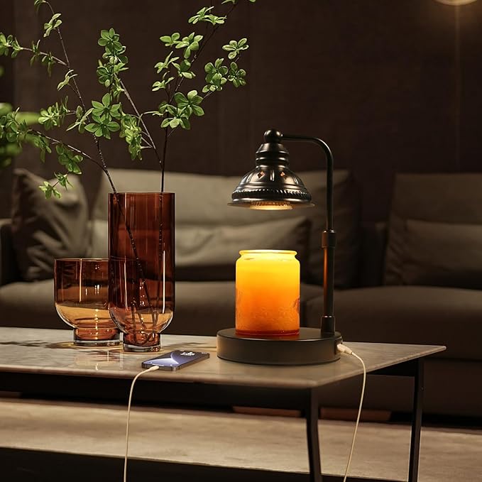 LIDORE Candle Lamp, Candle Warmer Lamp with Timer (Black, USB Charger)