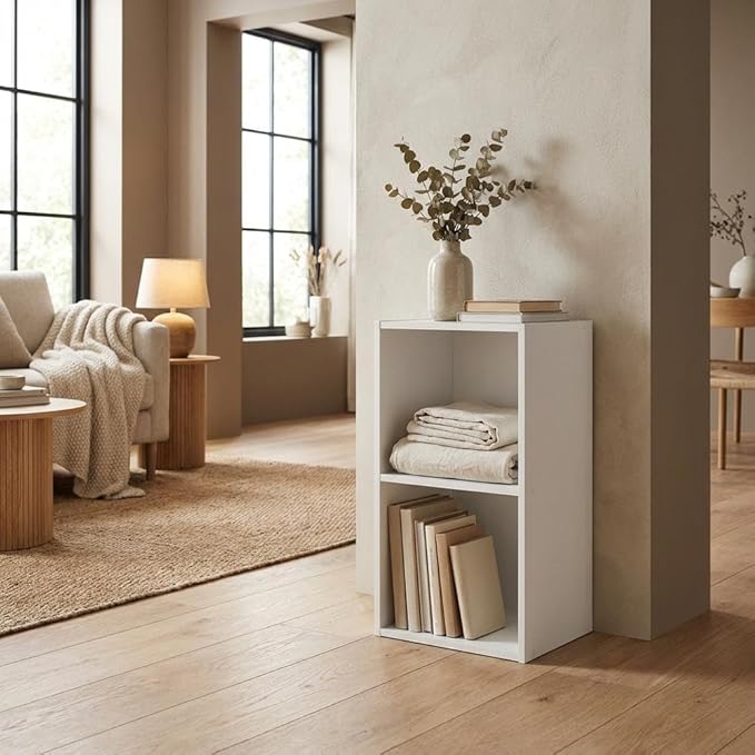 Furnifact White Bookcase with Wooden Shelves, Elegant Storage Solution, Modern Design, Durable Wood Material, Suitable for Living Room or Office Use