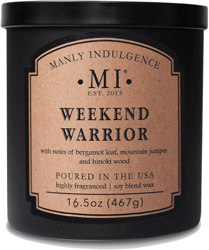 Manly Indulgence Weekend Warrior Scented Candles for Men, 2 Wick, 16.5 oz Premium Soy Blend Wax, 60H Burn, Candles for Home Scented - Made in The USA