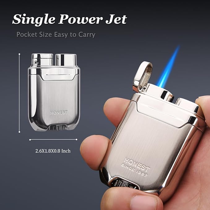 HONEST Metal Lighter Butane Windproof Lighter Mens Gifts refillable Gas Lighters Shipped Without Gas (Silver)