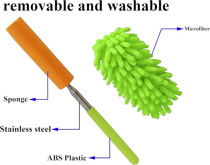 zdyCGTime Microfiber Delicate Duster, Comfortable Non Slip Handle, Detachable Washable Duster Head, Used to Clean Cars, Computers, Air Conditioners, Televisions and Other Products(4Pack/Green)