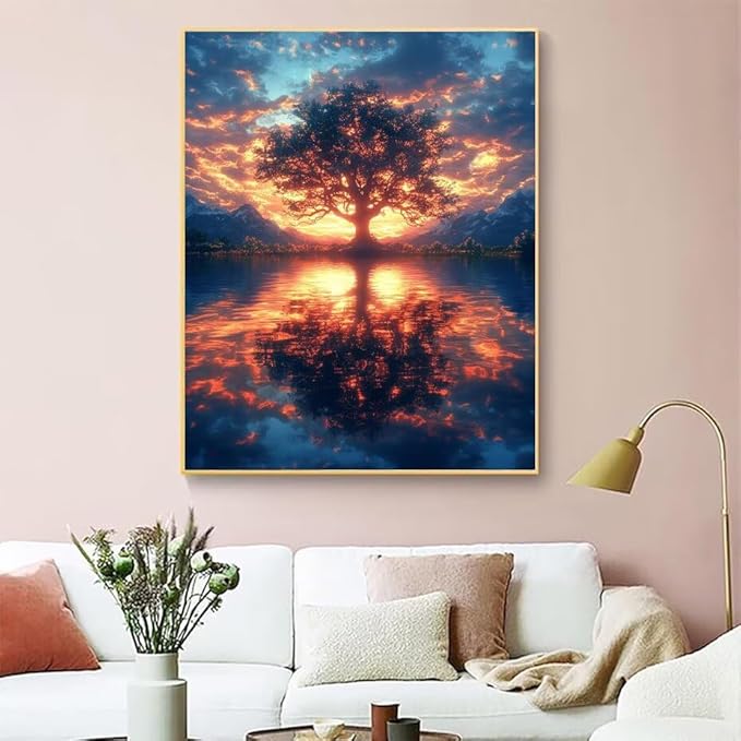 Diamond Painting Kits for Adults Tree of Life Diamond Painting Kits Lake 5D Full Square Drill Crystal Crafts for Adults DIY Art Kit for Beginner, Home Wall Art, Gifts for Women 20x32in W-N80310