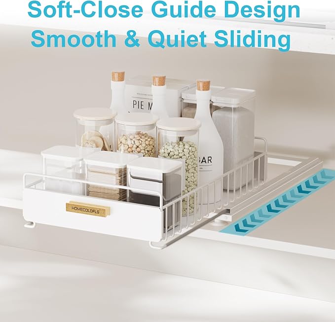 Pull Out Cabinet Organizer,Under Sink Organizer and Storage, Metal Slide Out Drawers for Cabinets, Multi-Purpose Storage Shelf for Kitchen, Cupboard, Bathroom 2 Pack White