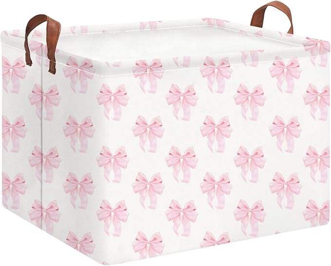 Rectangle Storage Basket with Handles,Collapsible Storage Bin,Books Box,Gift Basket(Shimmer Bowknot)