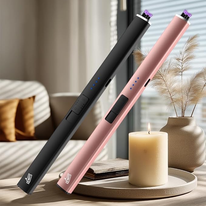 2 Pack Dual Arc Candle Lighter, USB-C Rechargeable Electric Igniter for BBQ Grill, Windproof Flameless Long Neck Plasma Lighter, Black & Rose Gold