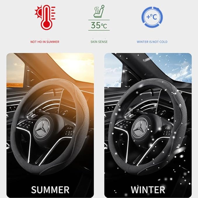 Car Steering Wheel Cover for Sonata SEL 2024, Leather Elastic Steering Wheel Protector Breathable Anti-Slip Steering Wheel Covers,Black-O