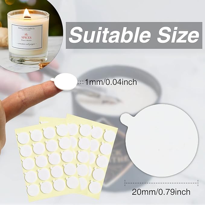 720PCS Candle Wicks for Candle Making, Candle Wick Stickers, Heat Resistance Double-Sided Stickers with The Little ‘‘Tail’’, Stickers for Candle Making