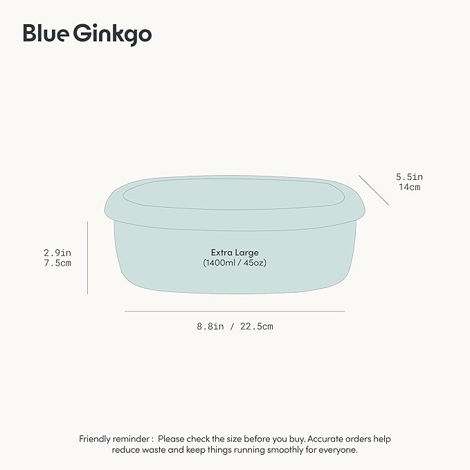 BLUE GINKGO Nesting Silicone Containers - Large Silicone Food Storage Container | BPA Free, Airtight, Dishwasher and Freezer Safe (47.5 oz) - Green